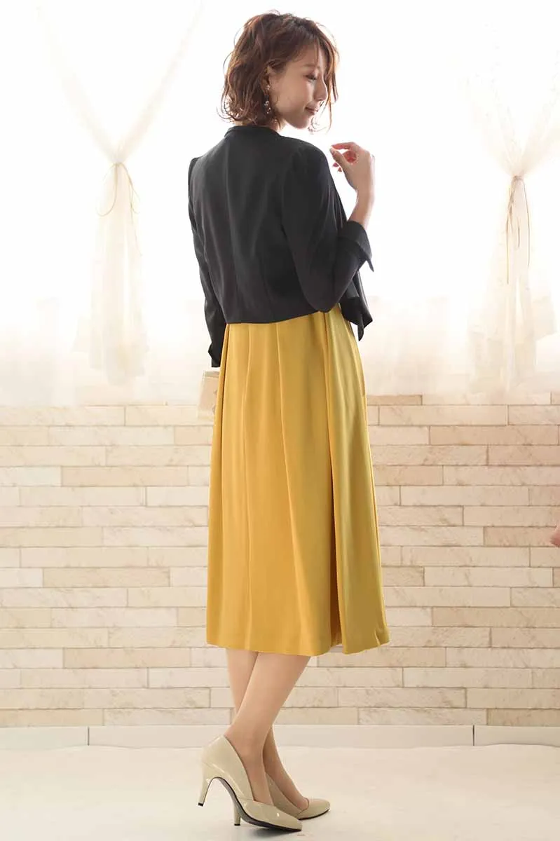 イエローのリボン風デコルテドレス