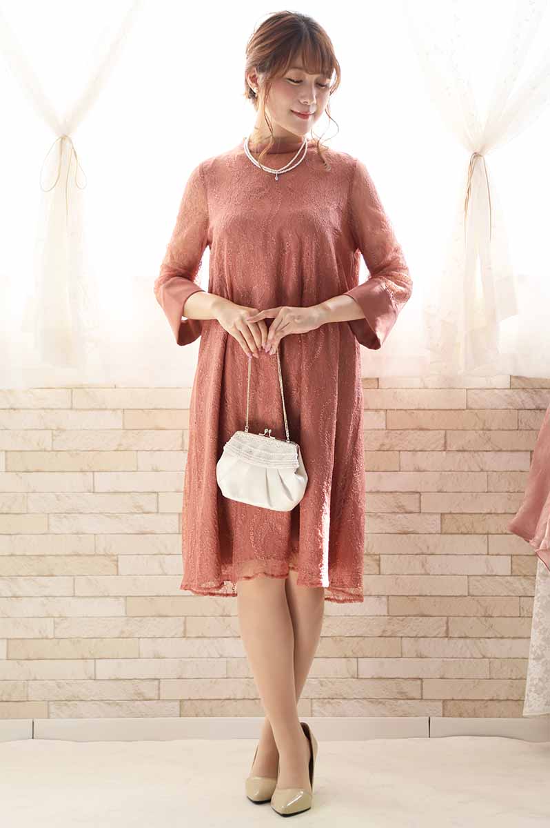 コーラルオレンジのシアーレースAラインドレス