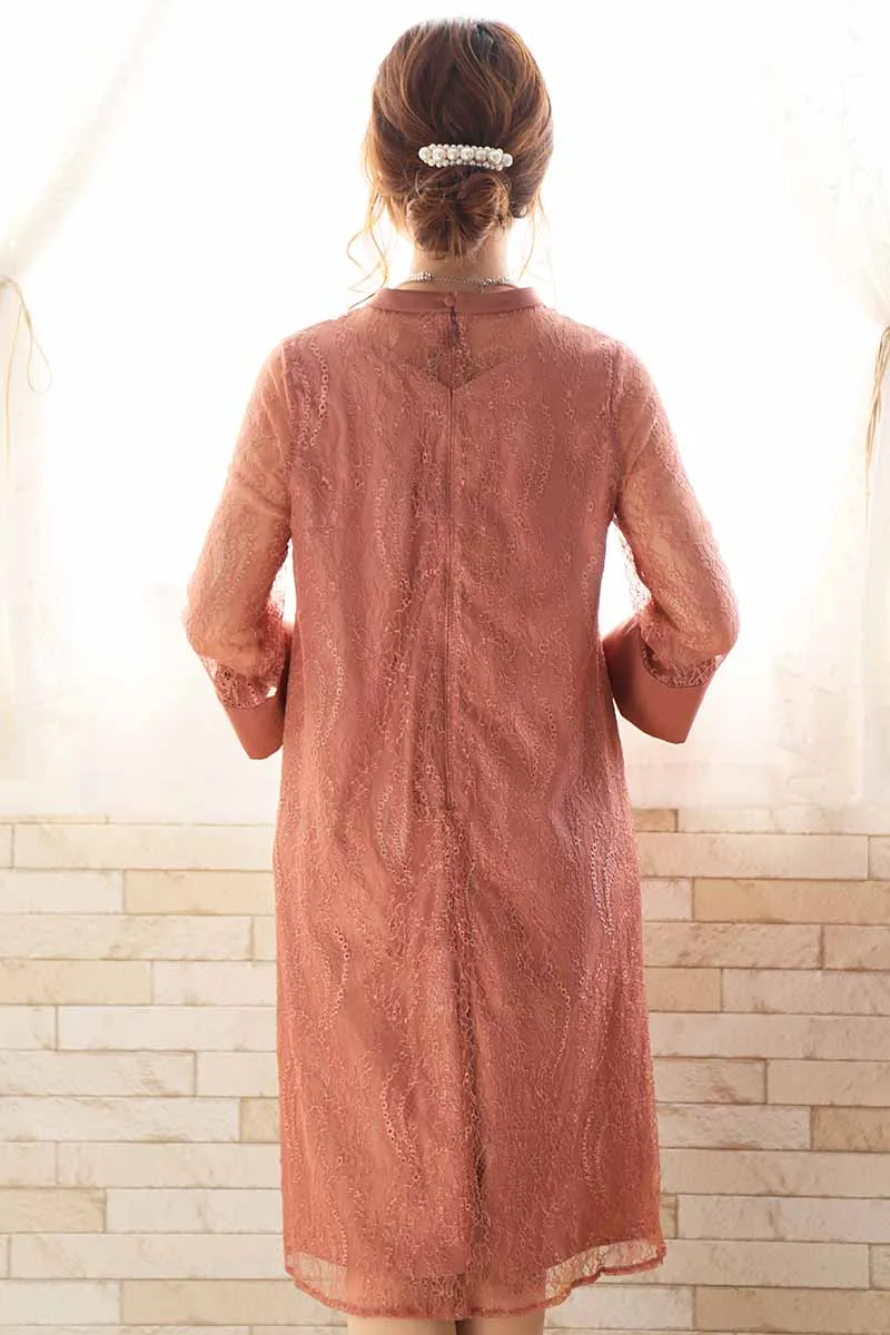 コーラルオレンジのシアーレースAラインドレス