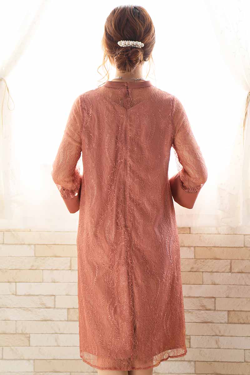 コーラルオレンジのシアーレースAラインドレス