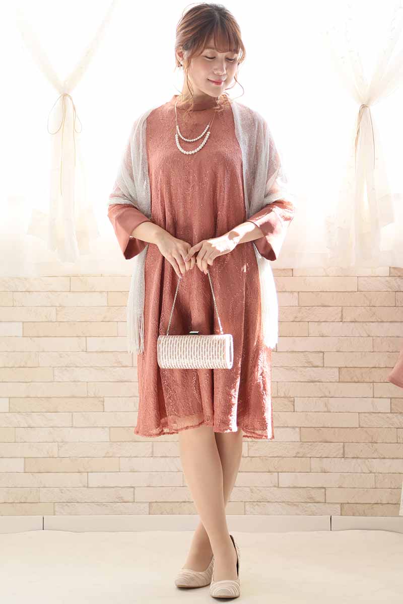 コーラルオレンジのシアーレースAラインドレス