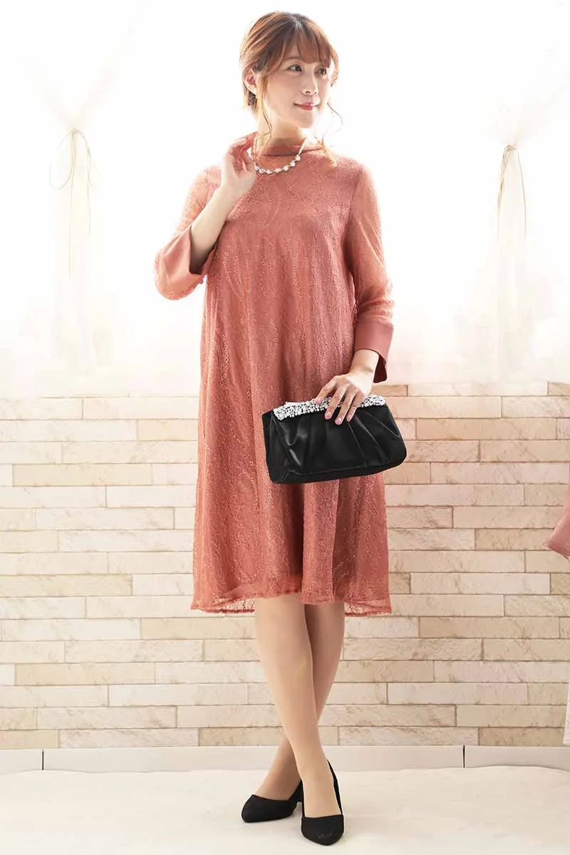 コーラルオレンジのシアーレースAラインドレス