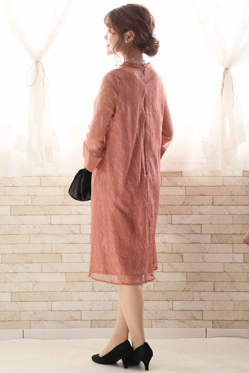 コーラルオレンジのシアーレースAラインドレス