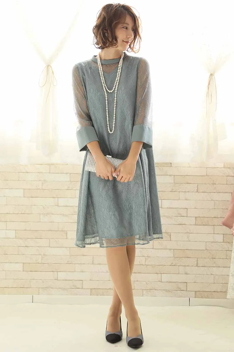 グリーンのシアーレースAラインドレス