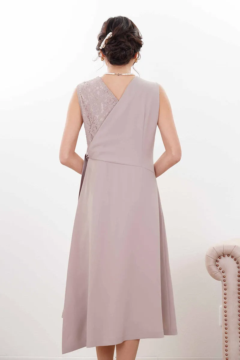 ベージュピンクのレース切替カシュクールドレスコーディネートセット