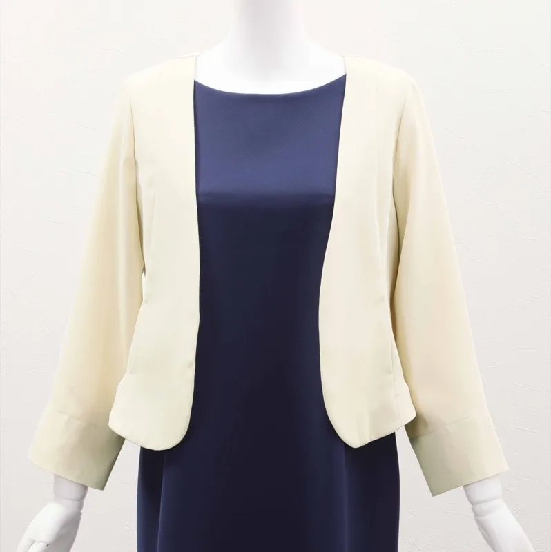 ネイビーのレース切替カシュクールドレスコーディネートセット