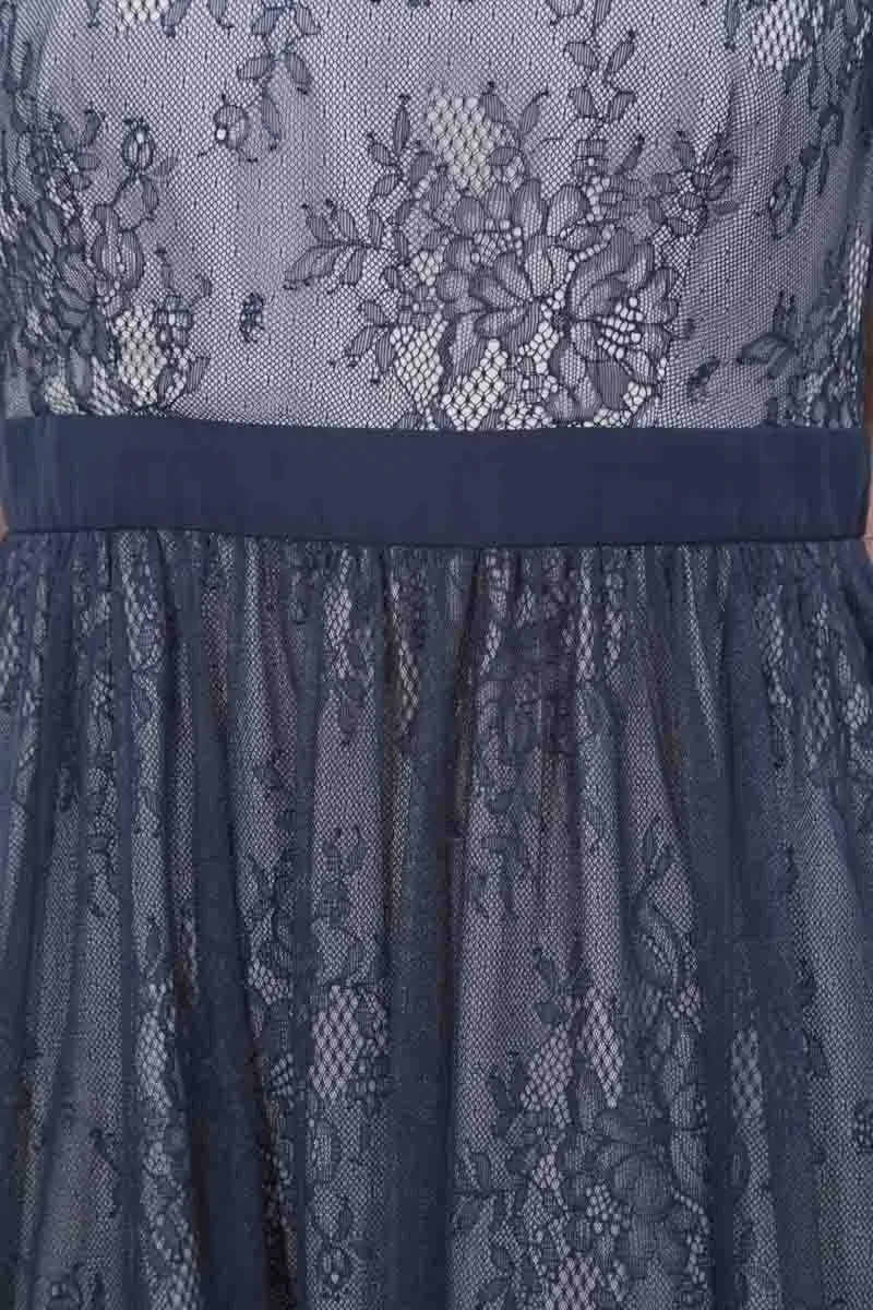 ネイビーのチュールレイヤードレースドレスコーディネートセット