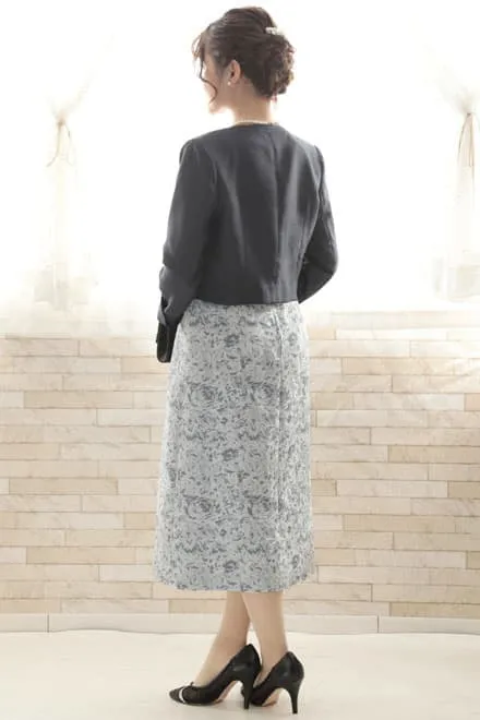 ネイビー×シルバーのジャガードIラインドレス