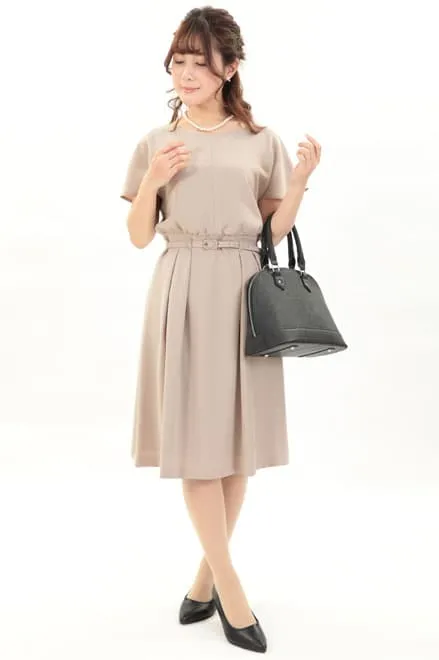 ベージュのミックスツイードフレアセレモニースーツセット