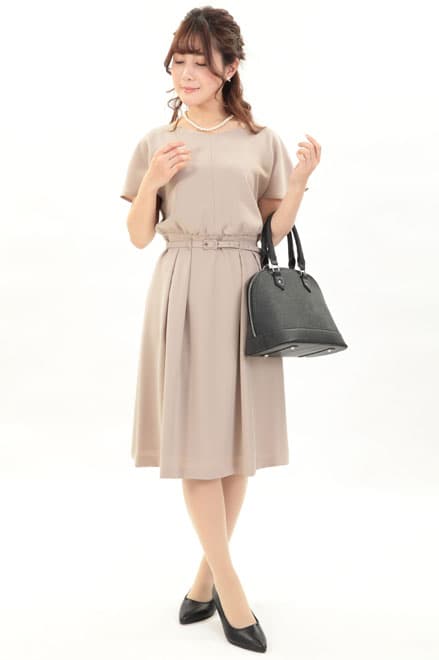 ベージュのミックスツイードフレアセレモニースーツセット