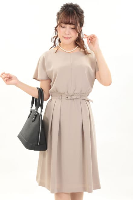 ベージュのミックスツイードフレアセレモニースーツセット