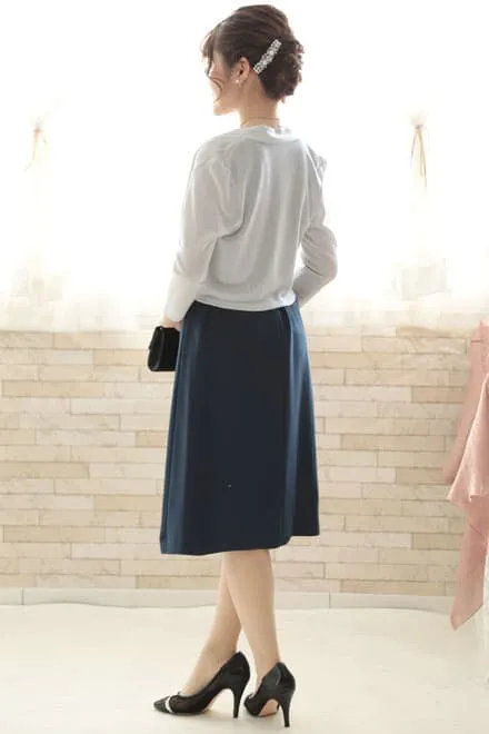 ネイビーの前開き風レイヤードドレスコーディネートセット