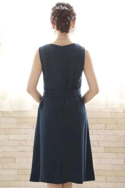 ネイビーの前開き風レイヤードドレスコーディネートセット