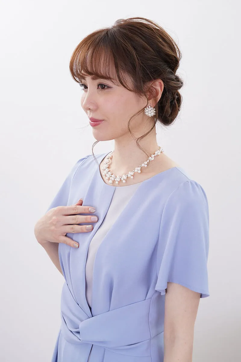 ブルー×グレーのワンピースセットアップ