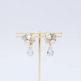 しずくビジュー×パールイヤリング(ゴールド)