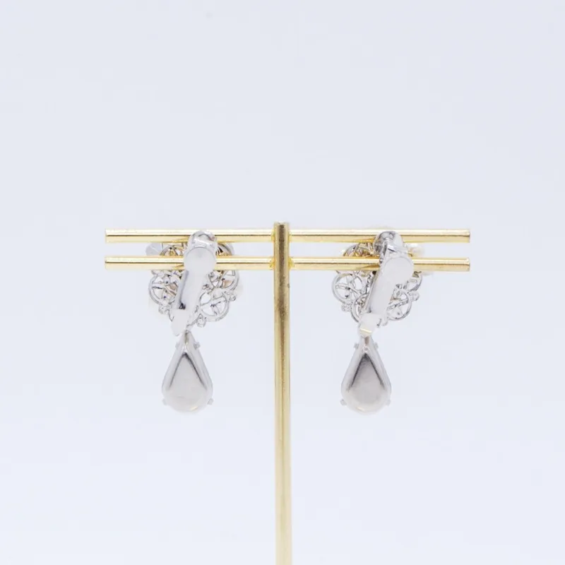 しずくビジュー×パールイヤリング(シルバー)