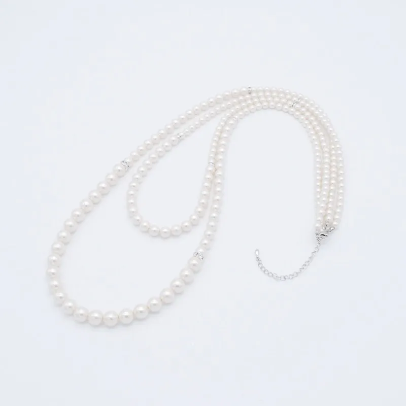 ポイントビジューの2連パールロングネックレス