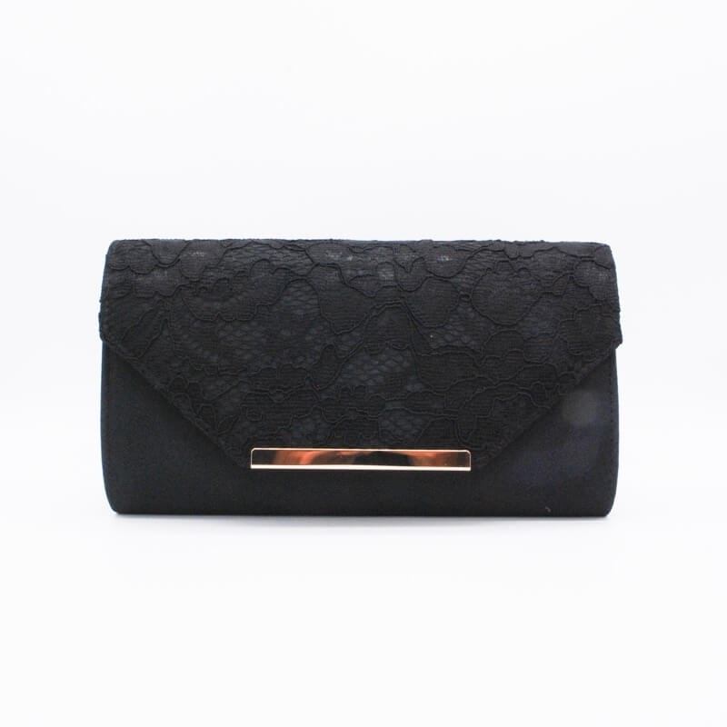 ブラックのレース×プレートクラッチバッグ