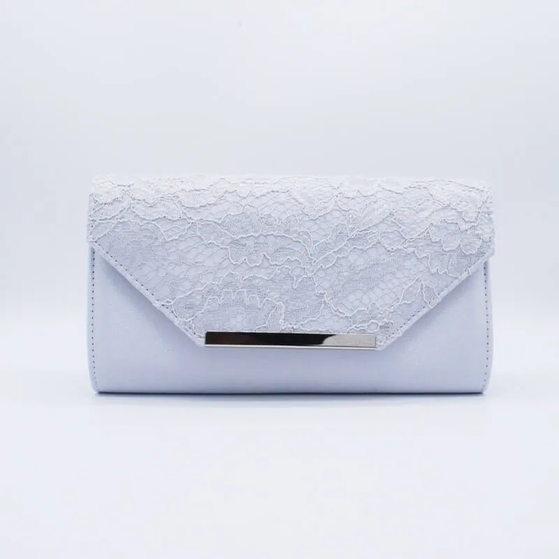 シルバーレース×プレートクラッチバッグ