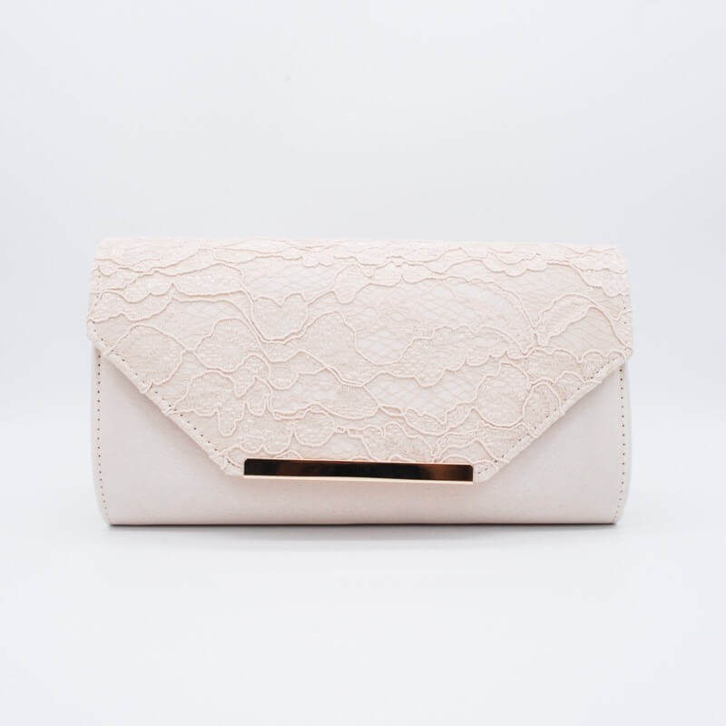 ベージュのレース×プレートクラッチバッグ