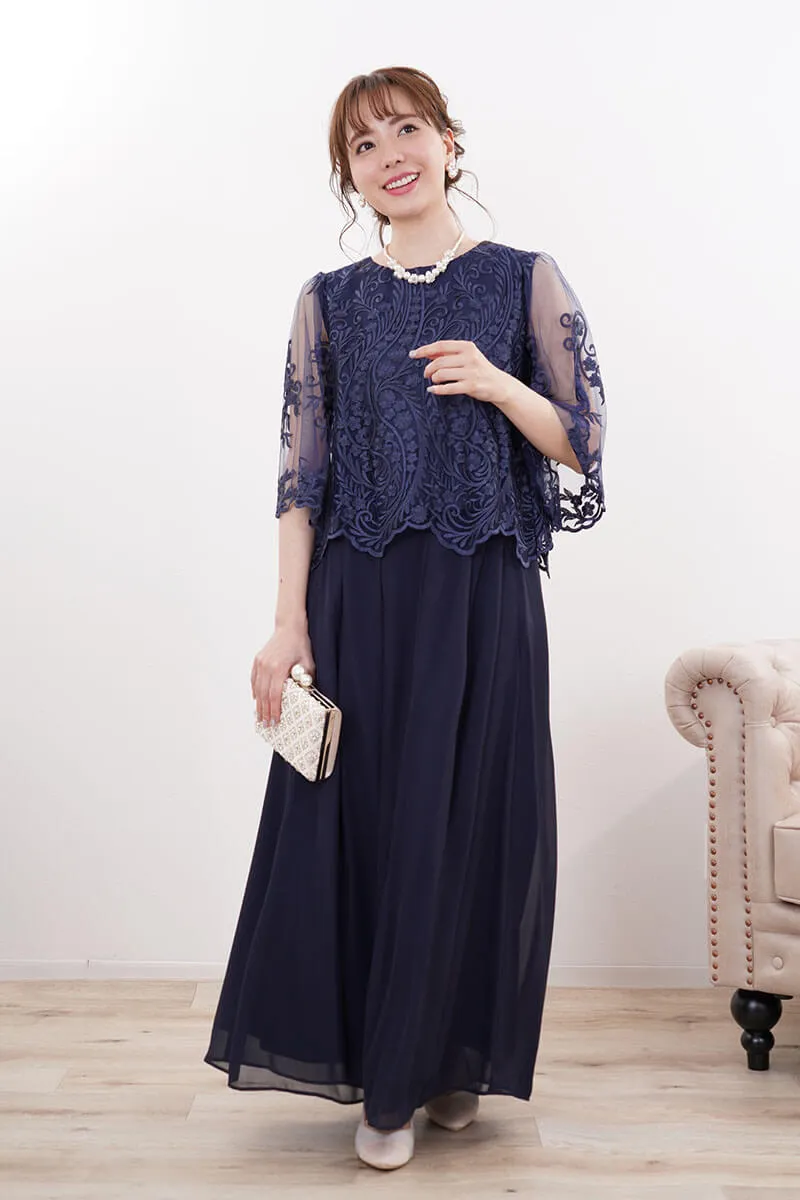 ネイビーの刺繍ブラウスワイドパンツドレス[M] Select Shopのレンタル