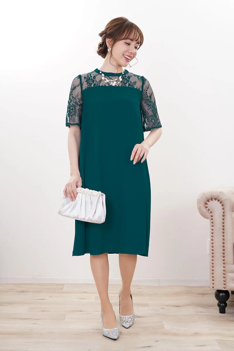 グリーンのレース切替テントラインドレス