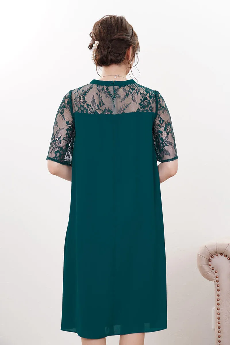 グリーンのレース切替テントラインドレス
