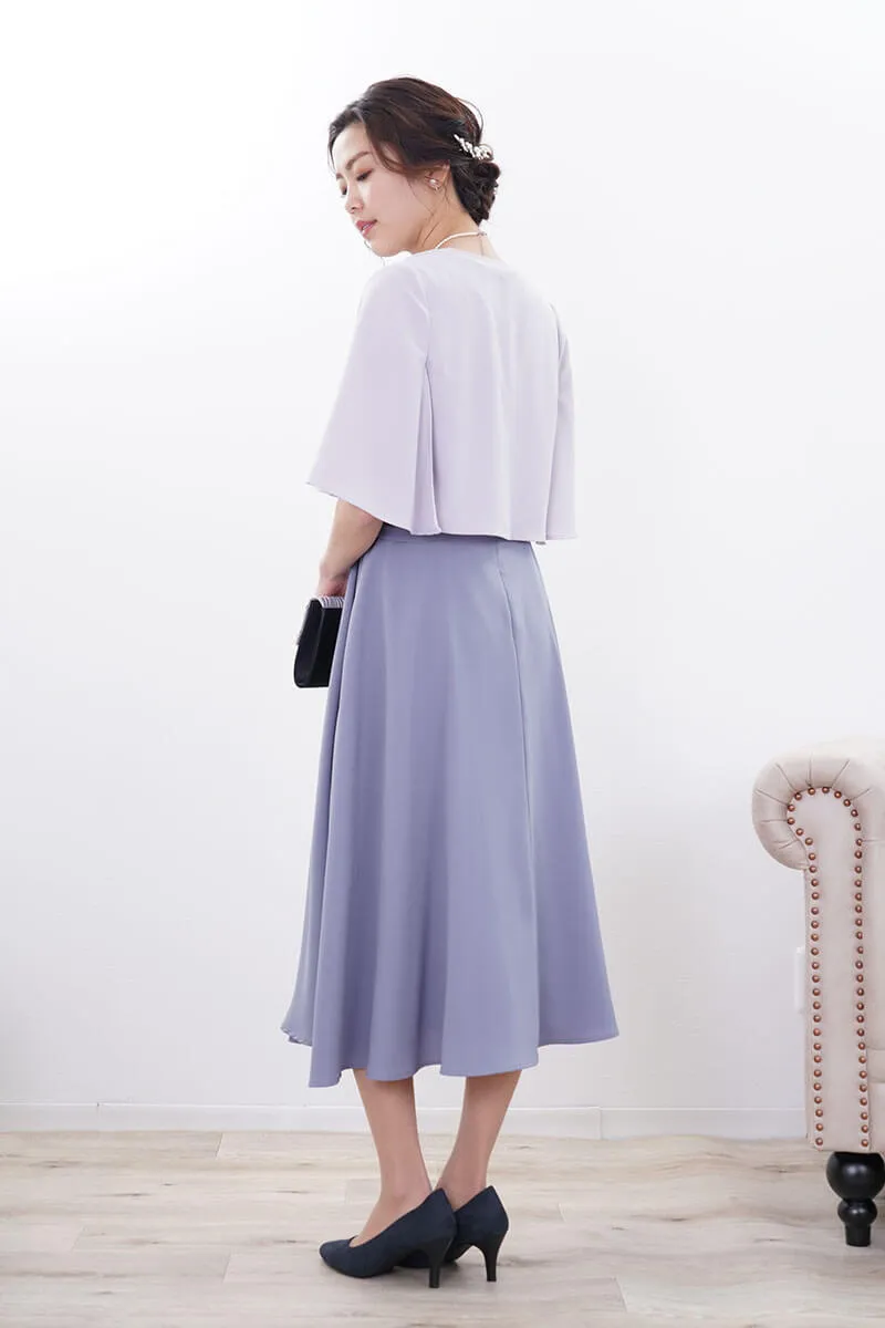 ブルーのウエストモチーフカシュクールドレス