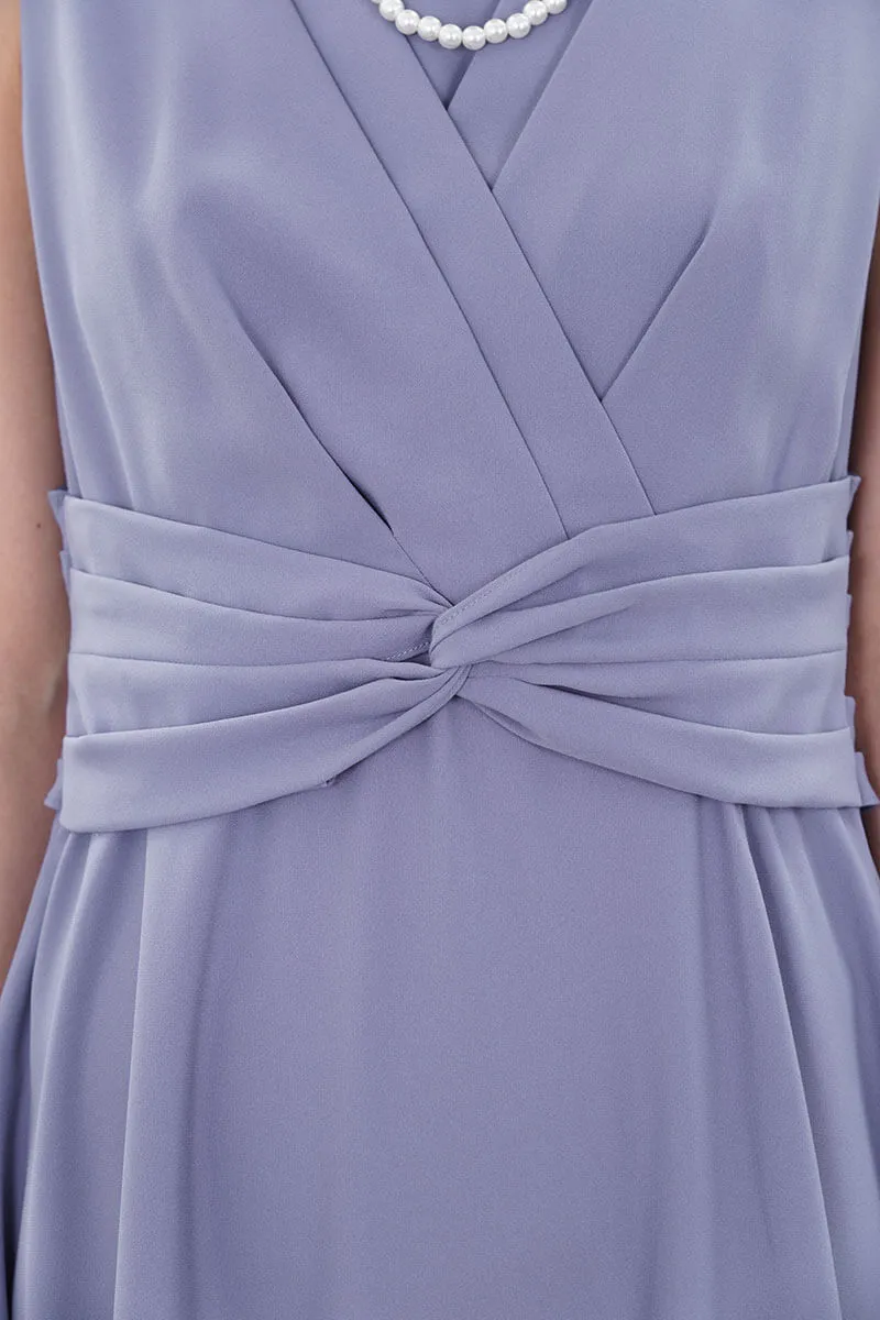 ブルーのウエストモチーフカシュクールドレス