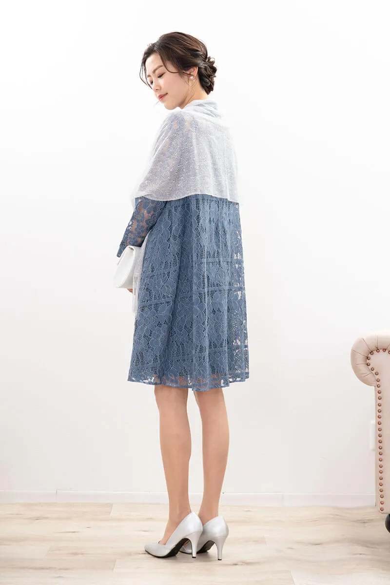 ブルーのクラシカルレースショートドレス