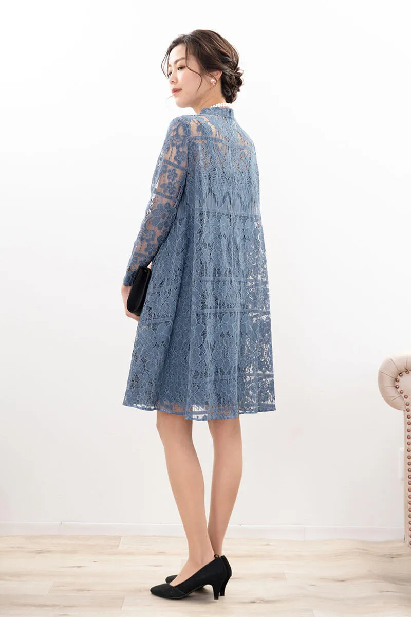 ブルーのクラシカルレースショートドレス
