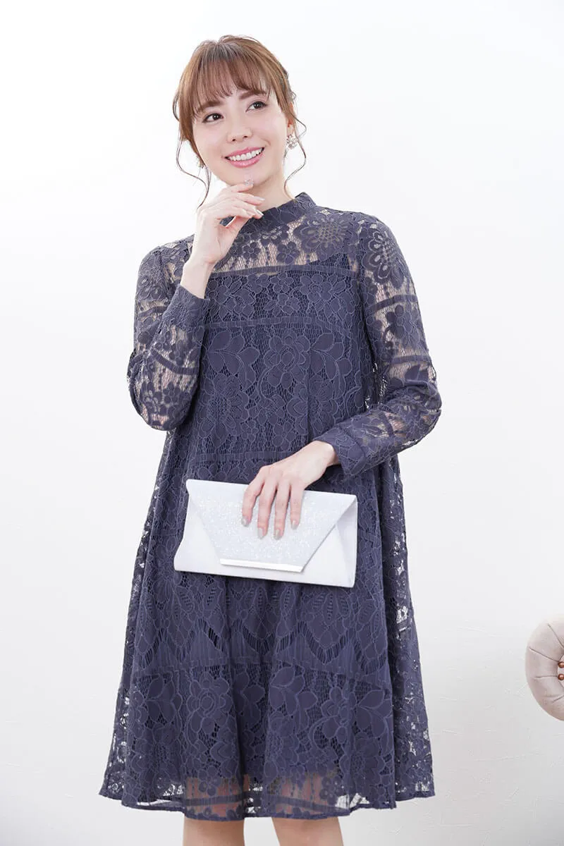 ネイビーのクラシカルレースショートドレス