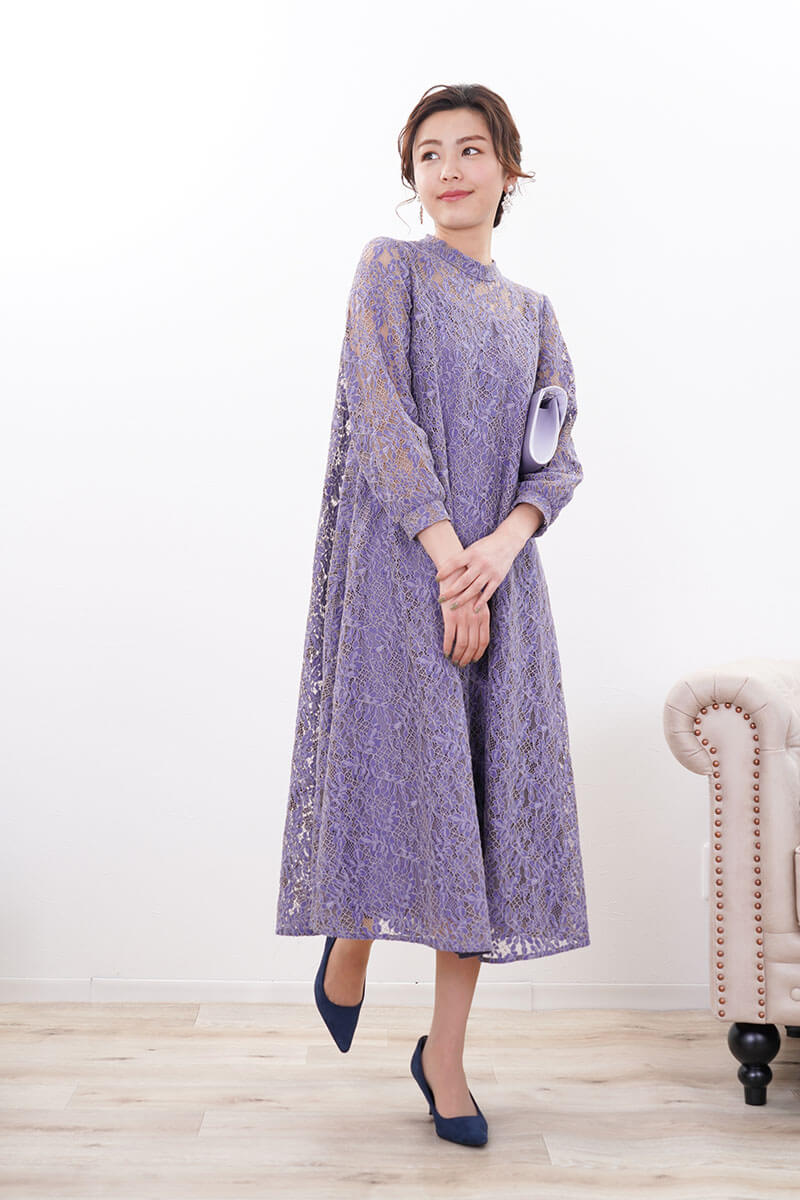 パープルのオールレースAラインドレス