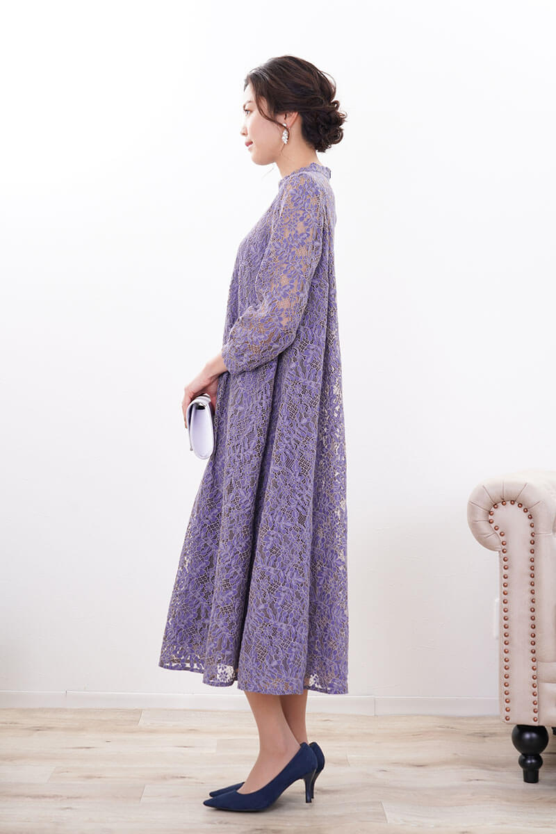 パープルのオールレースAラインドレス