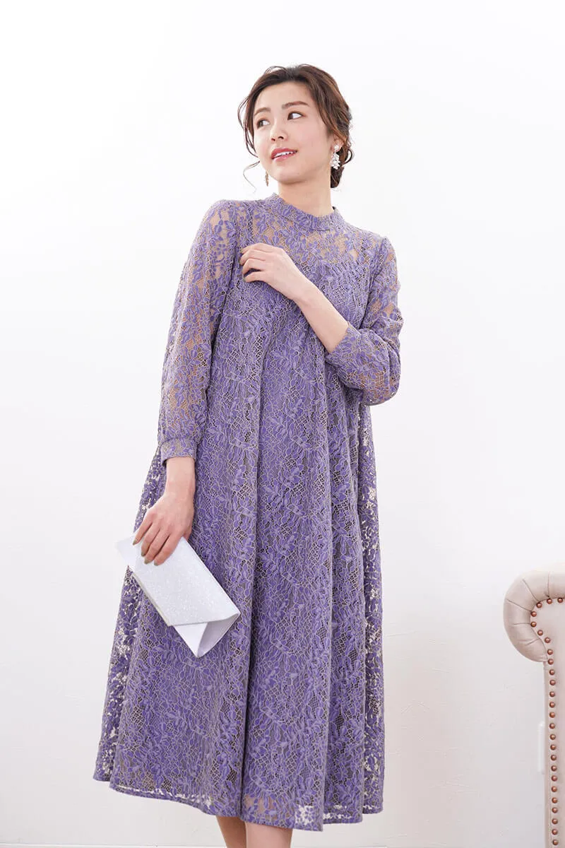 パープルのオールレースAラインドレス