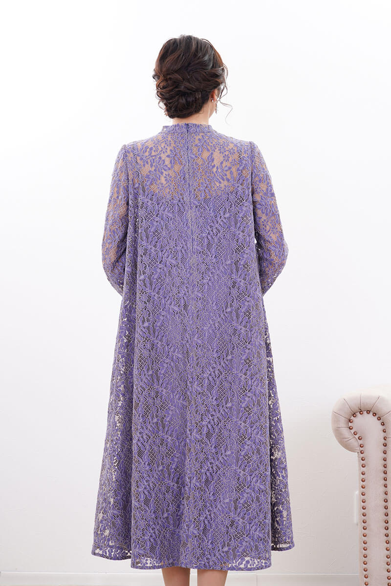 パープルのオールレースAラインドレス