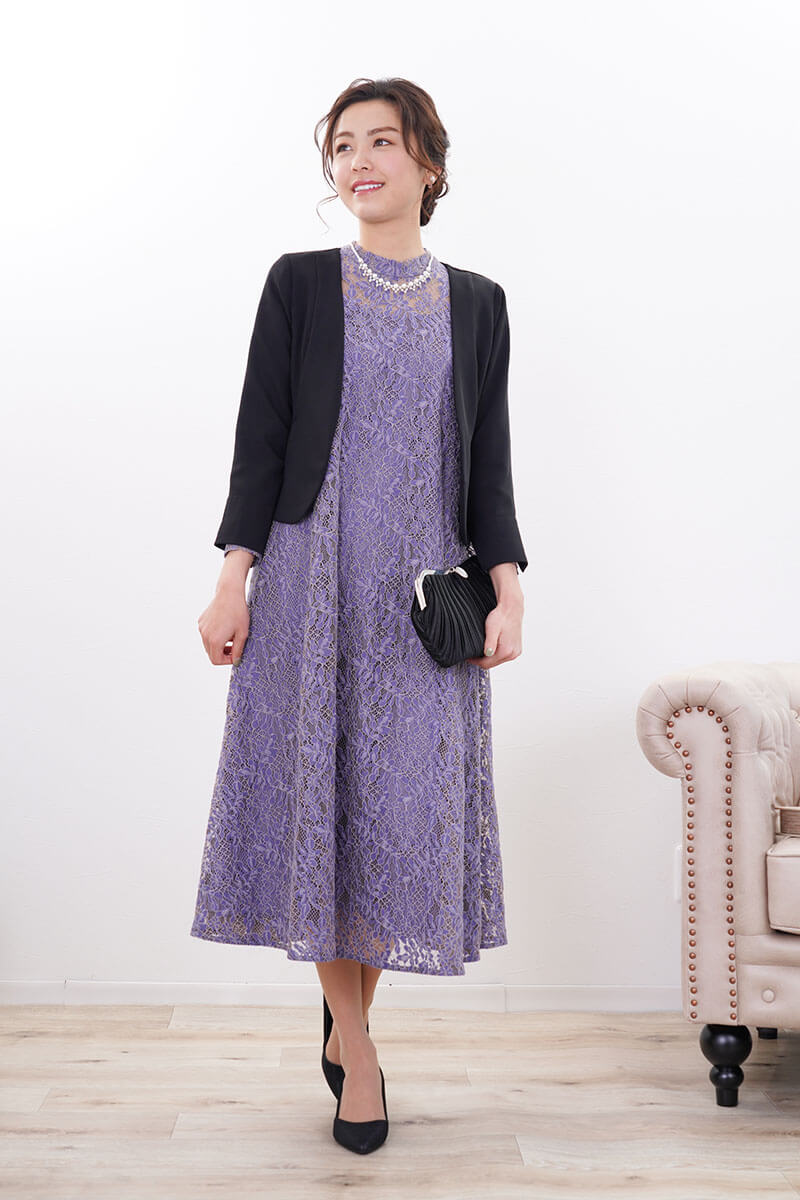 パープルのオールレースAラインドレス