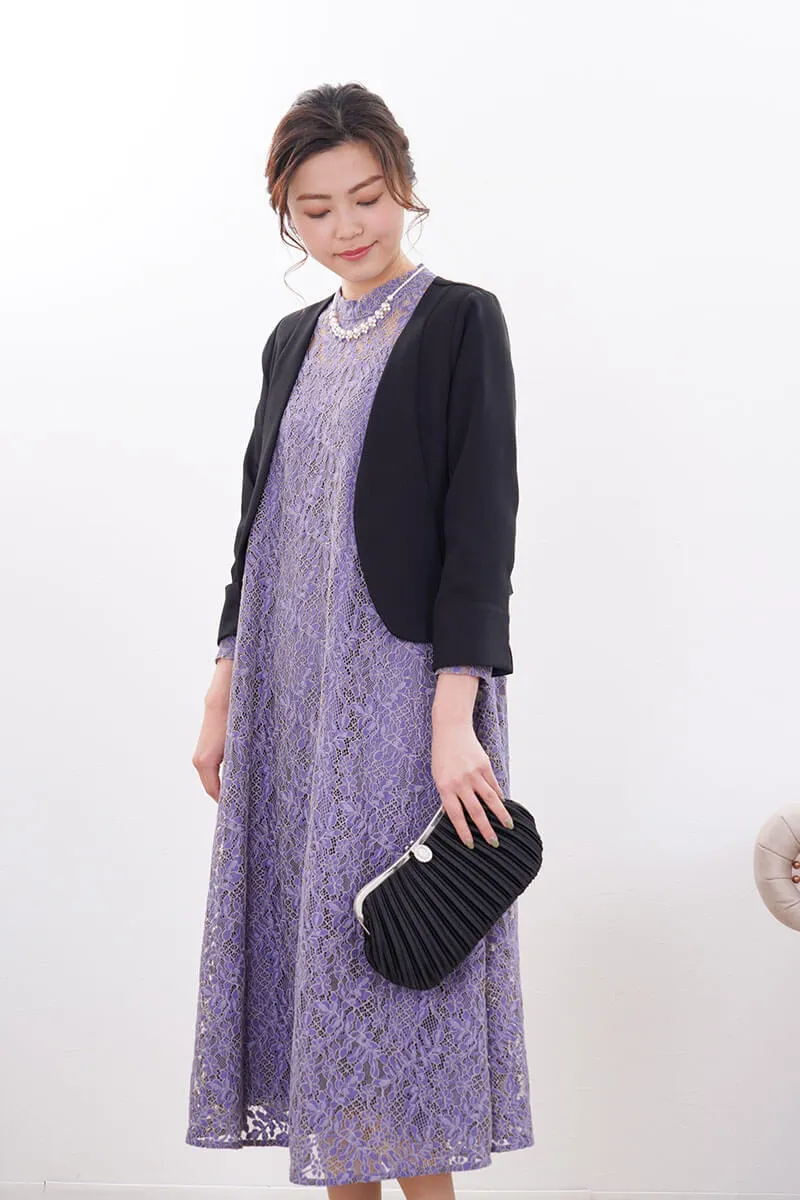 パープルのオールレースAラインドレス