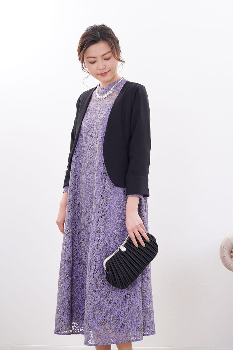 パープルのオールレースAラインドレス