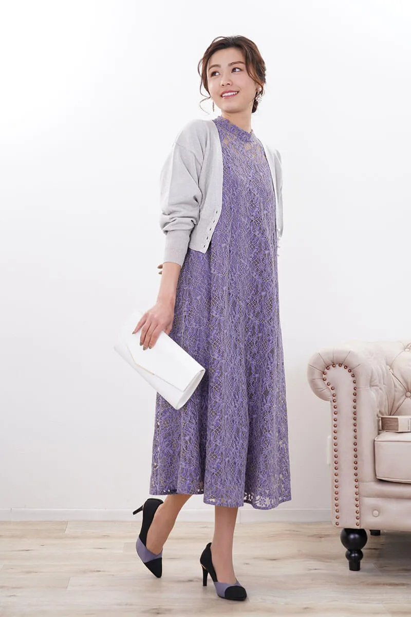 パープルのオールレースAラインドレス