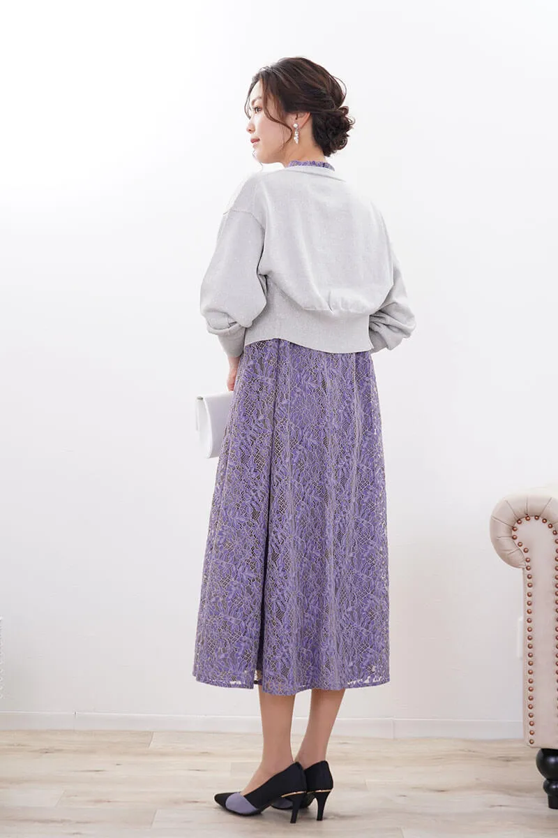 パープルのオールレースAラインドレス