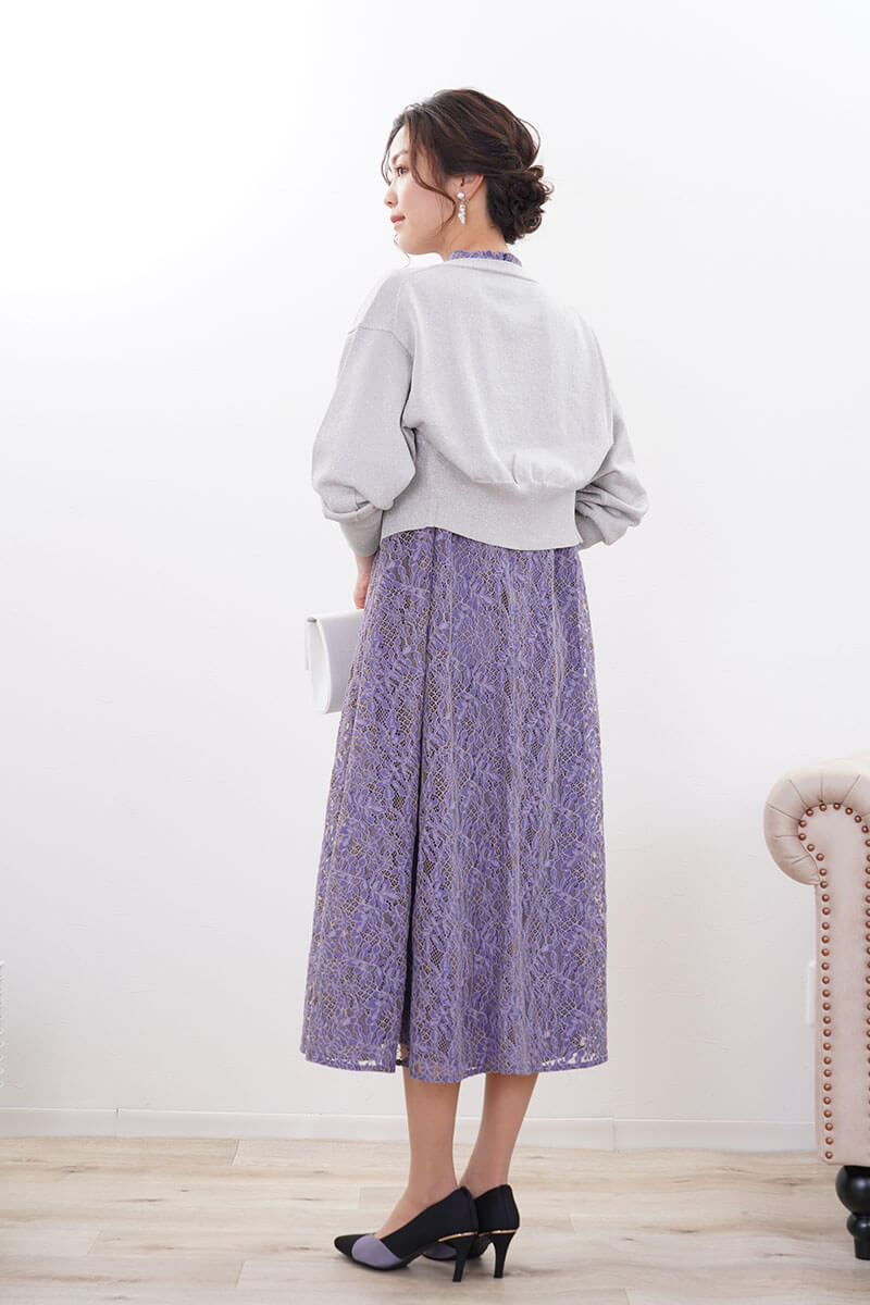 パープルのオールレースAラインドレス