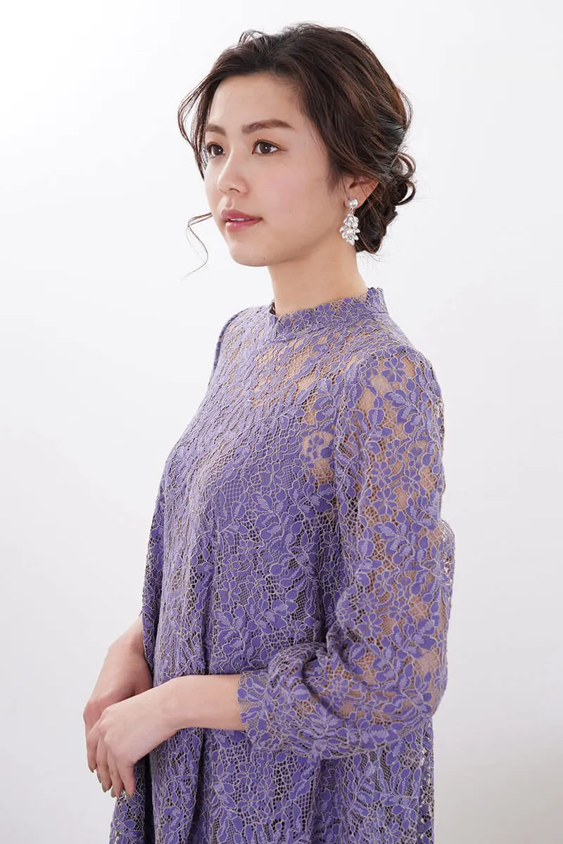 パープルのオールレースAラインドレス