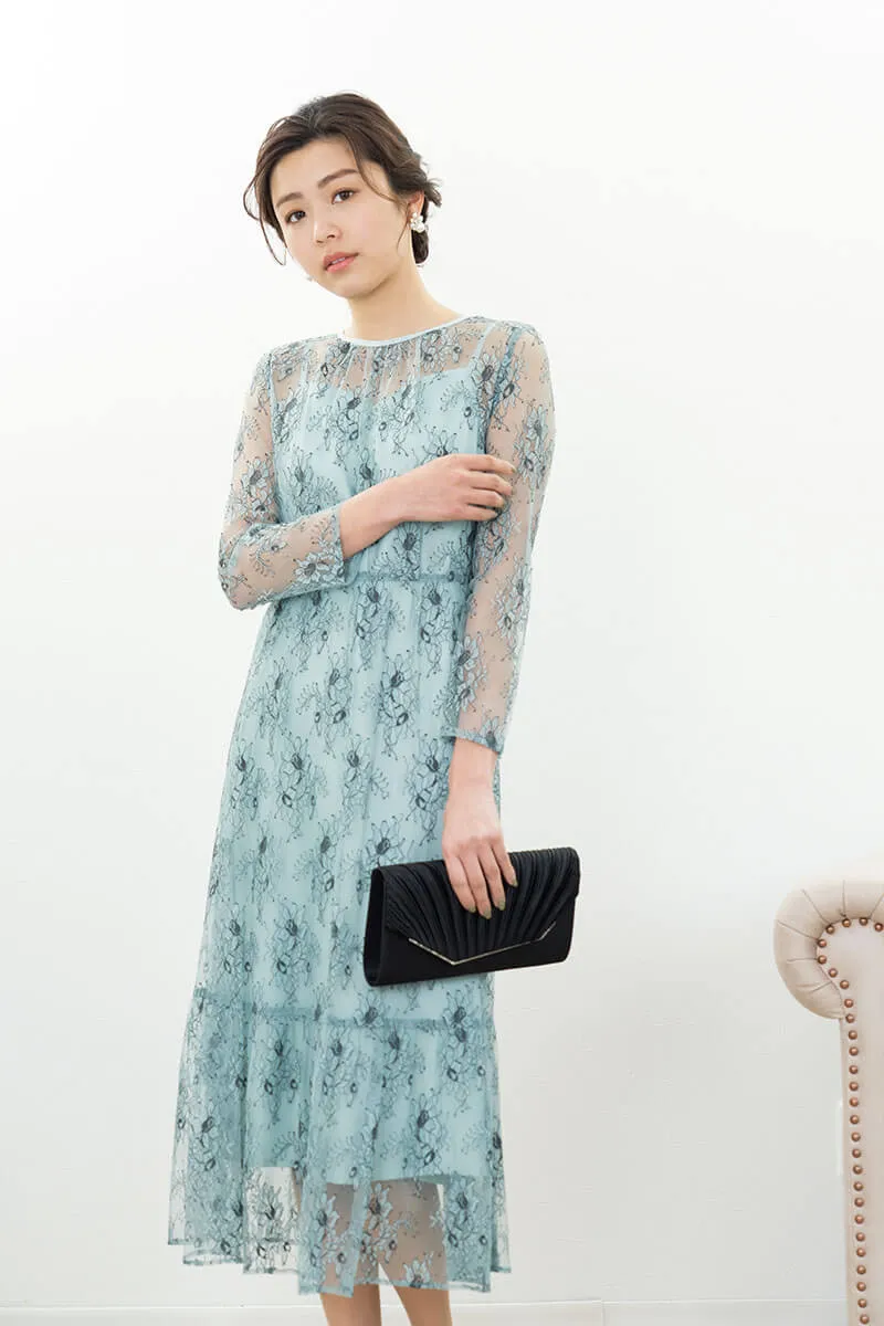 ミントのオールレース配色ドレス
