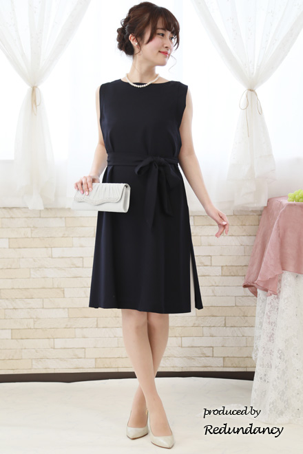 ネイビ×グレーのスリット切替ドレス