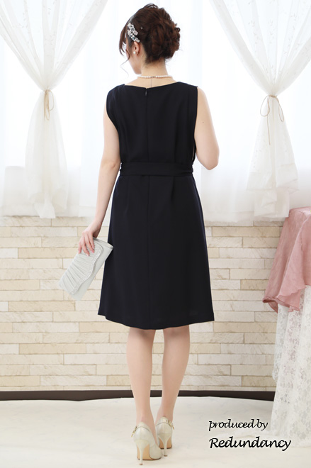 ネイビ×グレーのスリット切替ドレス