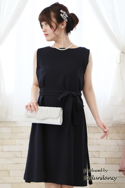 ネイビ×グレーのスリット切替ドレス