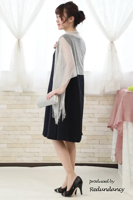 ネイビ×グレーのスリット切替ドレス