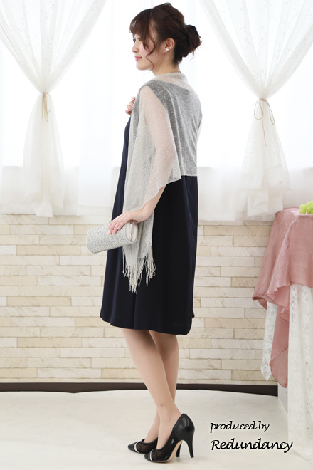 ネイビ×グレーのスリット切替ドレス