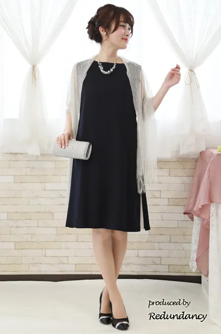 ネイビ×グレーのスリット切替ドレス